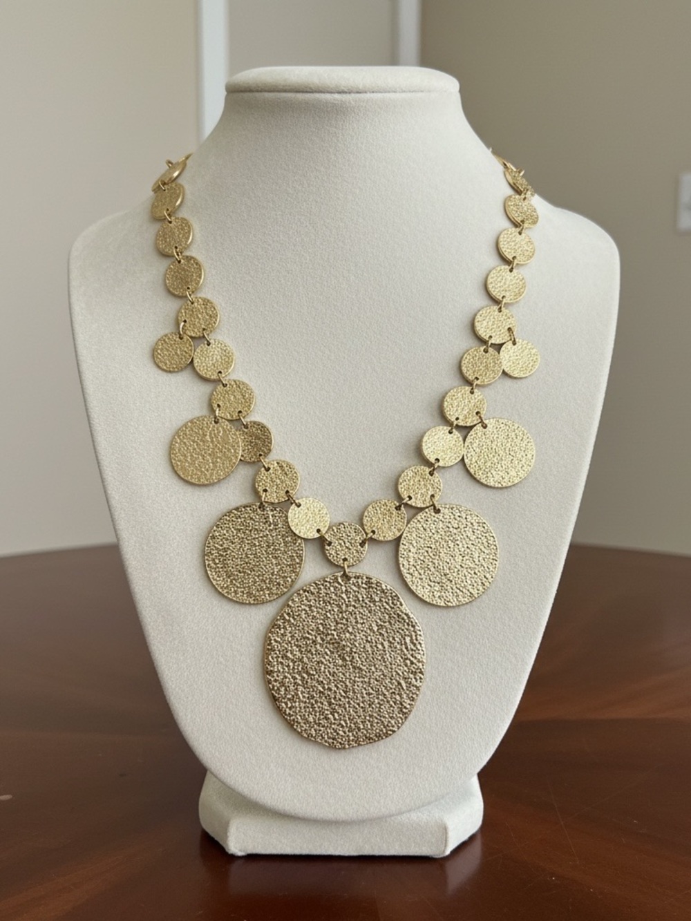 Textured Gold Disc Statement Necklace - Women Jewelry